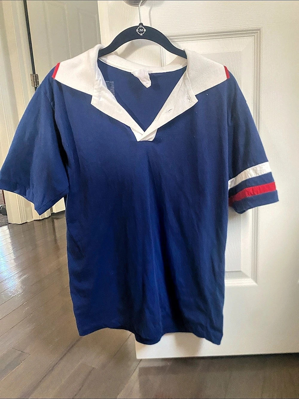 Vintage Color Block Polo Jersey Blue & White